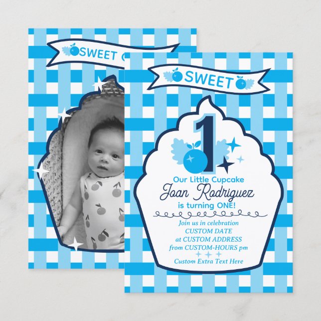 Sweet One Photo Invitations Flat Thank You Card (Devant / Derrière)