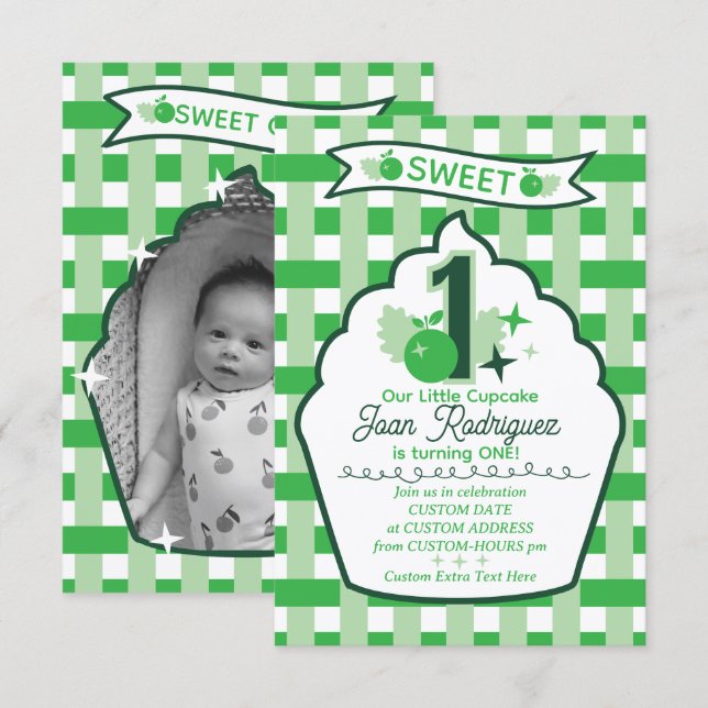 Sweet One Photo Invitations Flat Thank You Card (Devant / Derrière)
