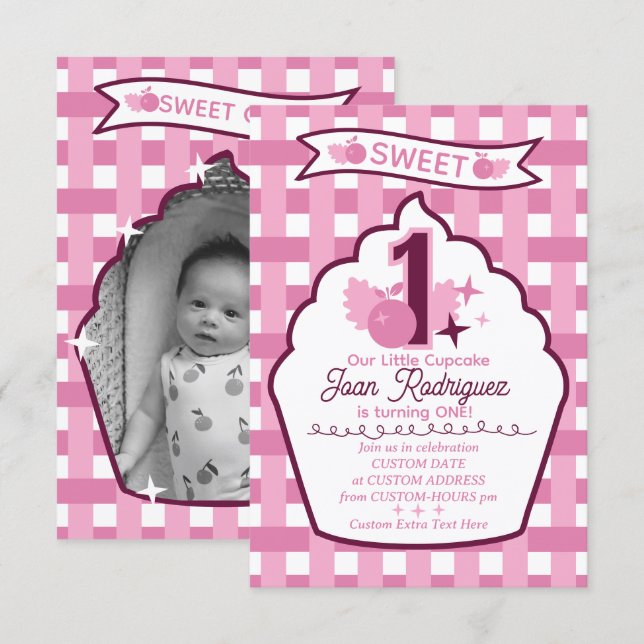 Sweet One Photo Invitations Flat Thank You Card (Devant / Derrière)