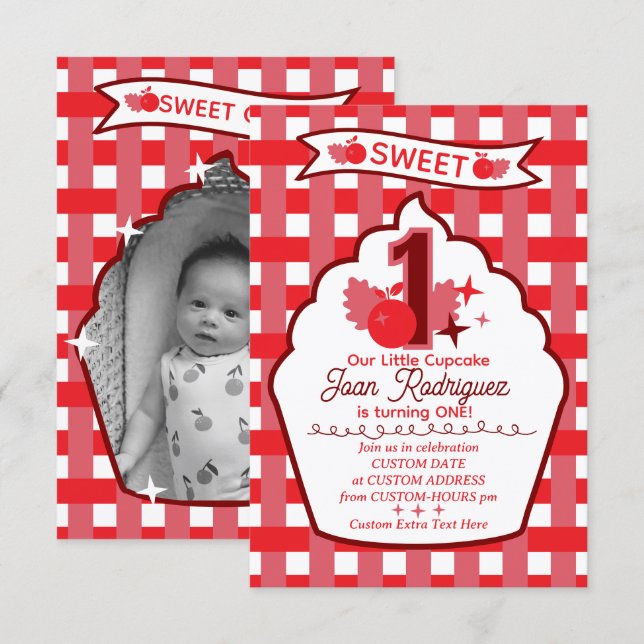 Sweet One Photo Invitations Flat Thank You Card (Devant / Derrière)