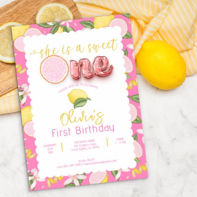 Sweet One Pink Lemonade 1er Invitation d'anniversa (Créateur téléchargé)