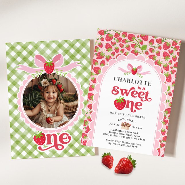 Sweet One Strawberry 1er anniversaire Invitation (Sweet One Strawberry 1st Birthday Invitation)