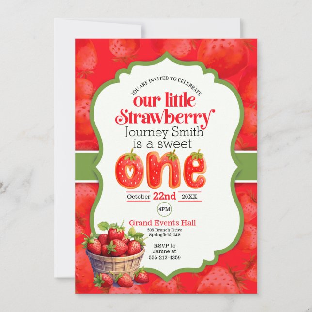 Sweet One Strawberry première invitation anniversa (Devant)