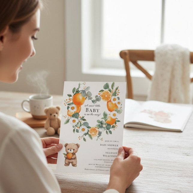 Sweet Orange Daisy Bear Baby Shower Invitation (Créateur téléchargé)