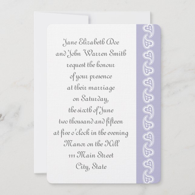 Sweet Paisley Hearts in Lavender Event Invitation (Devant)