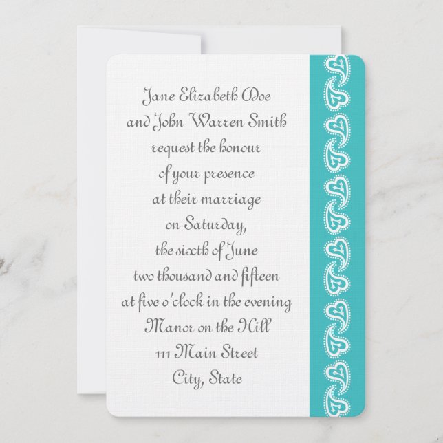 Sweet Paisley Hearts in Turquoise Event Invitation (Devant)