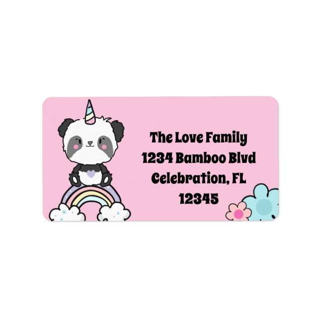 Sweet Panda Unicorn fille Étiquette floral (Devant)