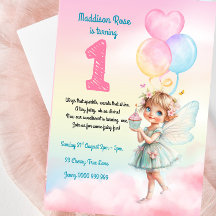 Sweet Pastel Fairy 1er anniversaire Invitation