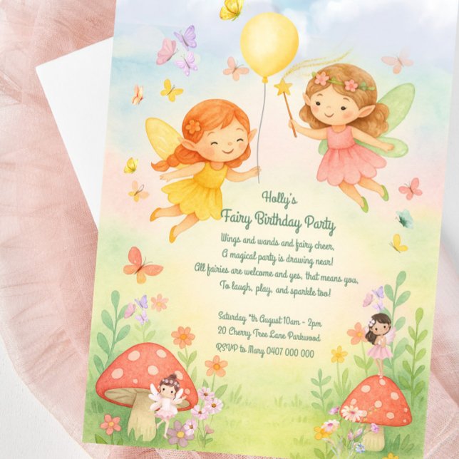 Sweet Pastel Fairy Invitation Anniversaire Pour Fi (Cute Fairy Birthday Invitation For Little Girls)
