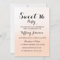 Sweet Peach Ombre Pastel Sweet 16 Party Invitation
