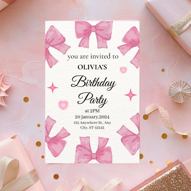 Sweet Pink Bows Invitation d'anniversaire pour fil (Créateur téléchargé)