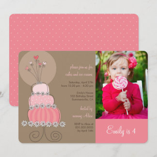 Sweet Pink Cake Girl Anniversaire Invitation photo