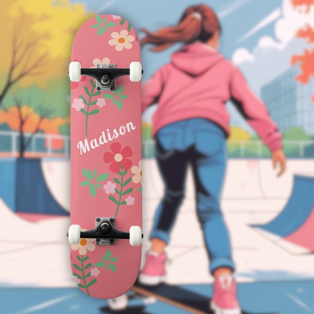 Sweet Pink Daisy Bouquet Retro Motif Skateboard (Créateur téléchargé)