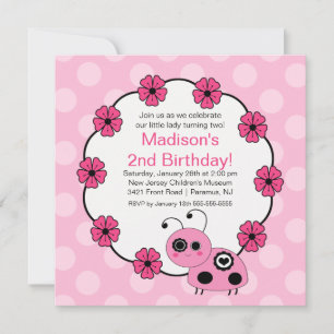Sweet PINK Ladybugs Invitation Anniversaire