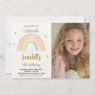 Sweet Rainbow Birthday Invitation avec photo