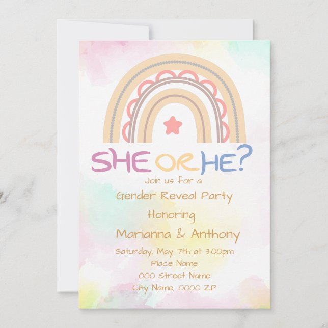 Sweet Rainbow Genre Reveal Party Invitation (Devant)