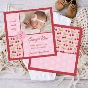 Sweet Red Cherry Baby Girl Faire-part de naissance
