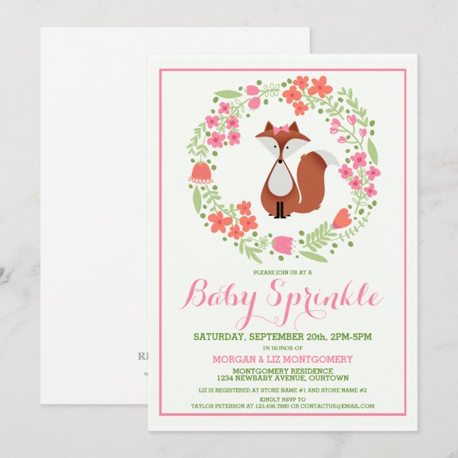 Sweet Red Fox Baby Sprinkle Invitation (Devant / Derrière)