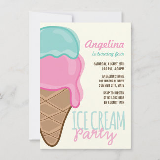 Sweet rose crème glacée fille Invitation de fête d
