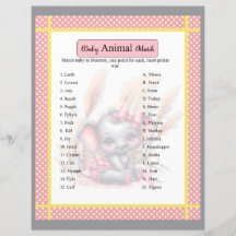 Sweet rose Elephant Baby shower animal match jeu