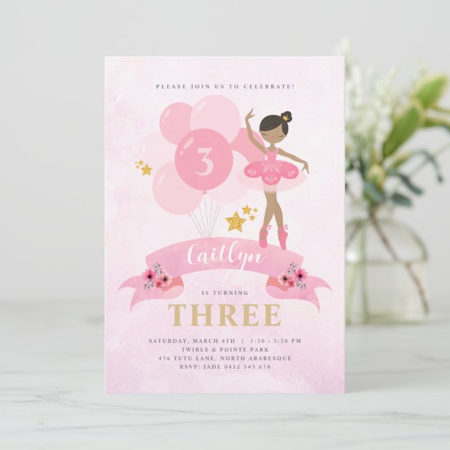 Sweet Rose & Or Ballerina Invitation Anniversaire (Debout devant)
