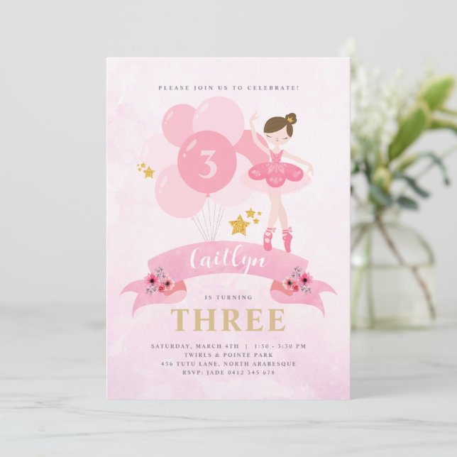 Sweet Rose & Or Ballerina Invitation Anniversaire (Debout devant)