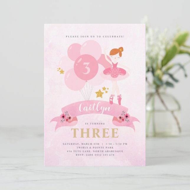 Sweet Rose & Or Ballerina Invitation Anniversaire (Debout devant)