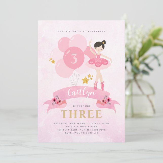 Sweet Rose & Or Ballerina Invitation Anniversaire (Debout devant)