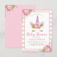 Sweet Rose Unicorn Visage Baby shower Invitation