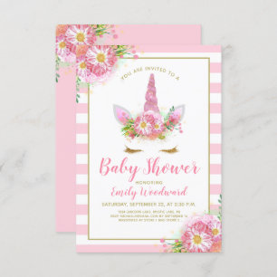 Sweet Rose Unicorn Visage Baby shower Invitation