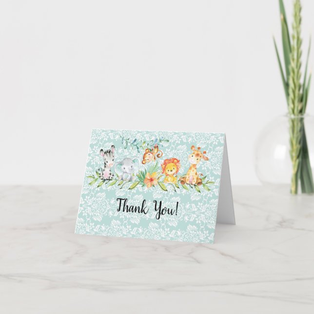 Sweet Safari Animaux Baby shower Merci Note (Devant)