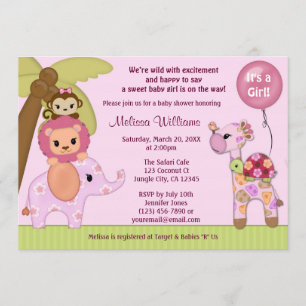 Sweet Safari Baby shower invitation jungle fille S