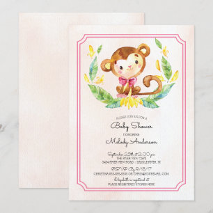 Sweet Safari Monkey Girls Baby shower Invitation