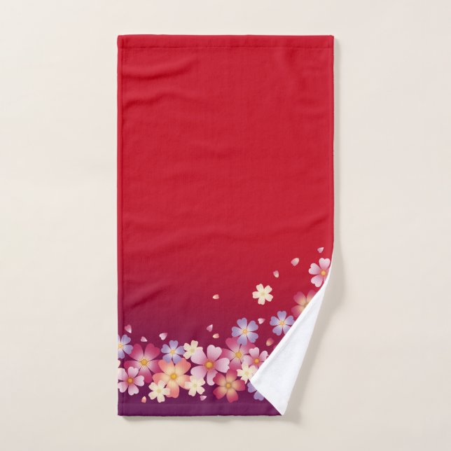 Sweet Sakura Blossoms Kimono Style Rouge & violet (Serviette à main)