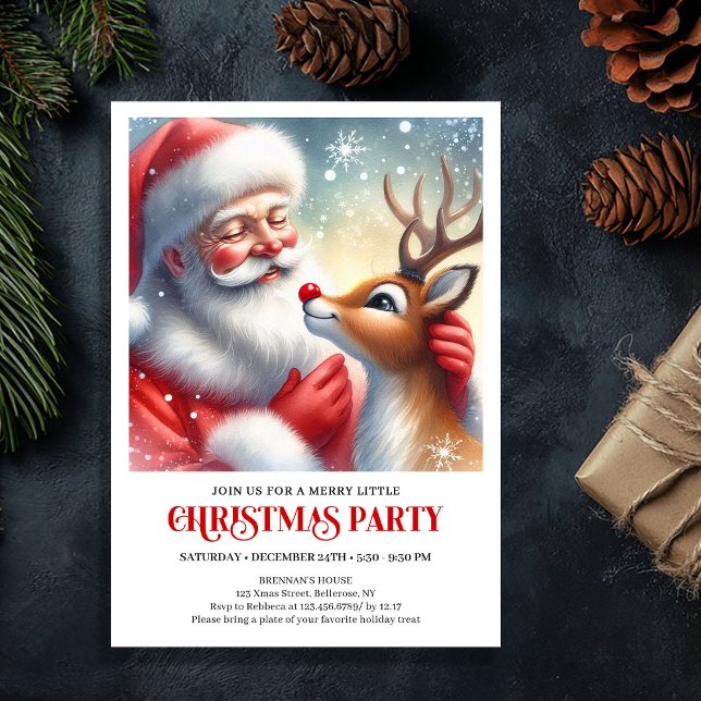Sweet Santa Rudolph Christmas Party Invitation (Sweet Santa Rudolph Christmas Party Invitation)