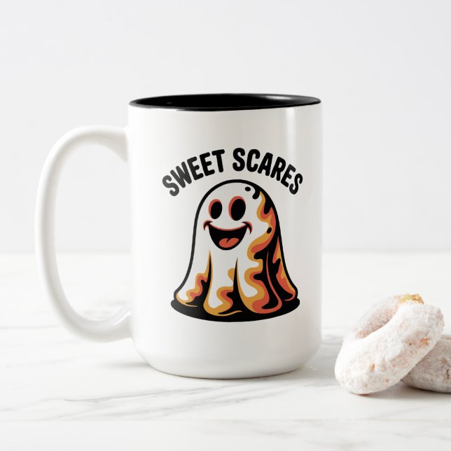 Sweet Scares Funny Ghost Halloween mug (Avec donut)