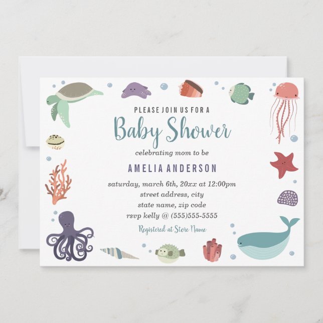 Sweet Sea Creatures Baby shower Invitation (Devant)