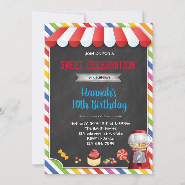 Sweet shoppe bonbon invitation d'anniversaire (Devant)