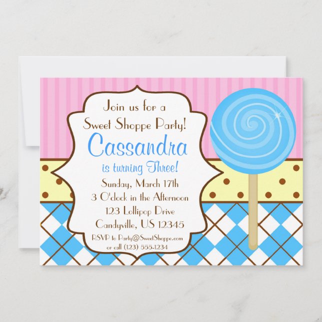 Sweet Shoppe Lollipop Invitation à la fête d'anniv (Devant)