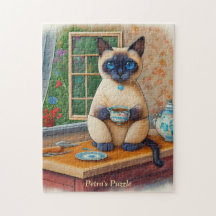 Sweet Siamese Cat and Tea Cup Puzzle
