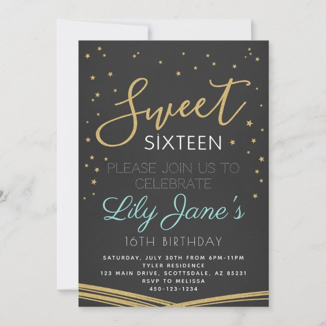 Sweet sixteen 16 Invitation d'anniversaire (Devant)