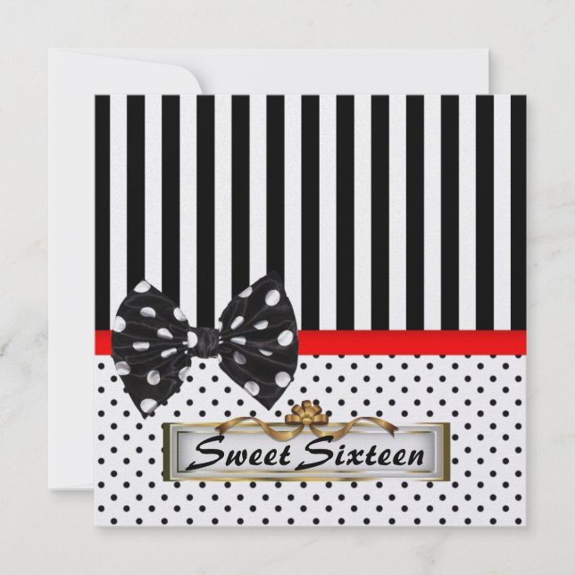 Sweet sixteen 16 Party Black and White Invitation (Devant)
