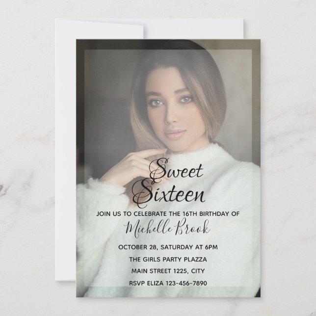 Sweet sixteen 16 Photo Belle Invitation (Devant)