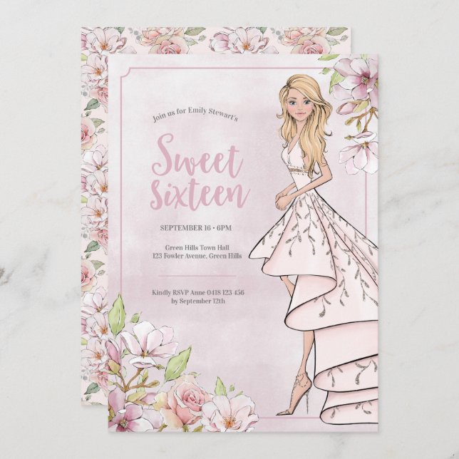 Sweet sixteen Anniversaire Glamor Girl Invitation (Devant / Derrière)