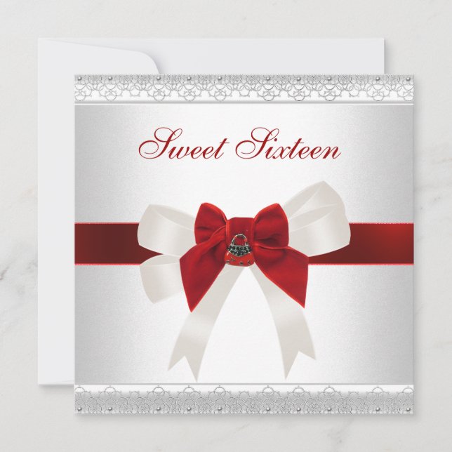 Sweet sixteen Anniversaire Invitation Rouge Blanc  (Devant)