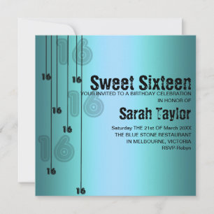 Sweet sixteen bleu Invitation d'anniversaire