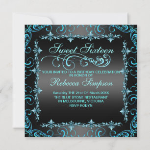 Sweet sixteen bleu/noir tourbillon Invitation d'an