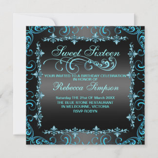 Sweet sixteen bleu/noir tourbillon Invitation d'an