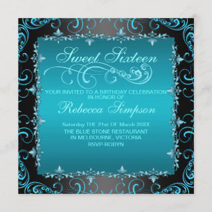 Sweet sixteen bleu Swirl Anniversaire Invitation