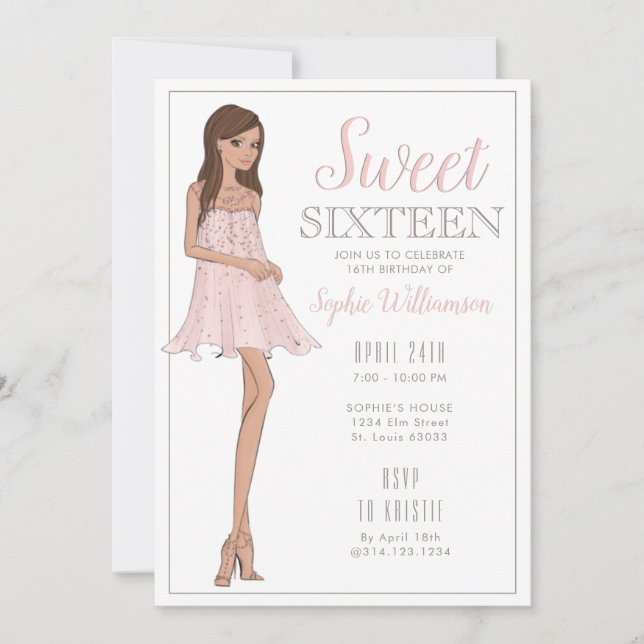 Sweet sixteen Blonde Girl Anniversaire Invitation (Devant)